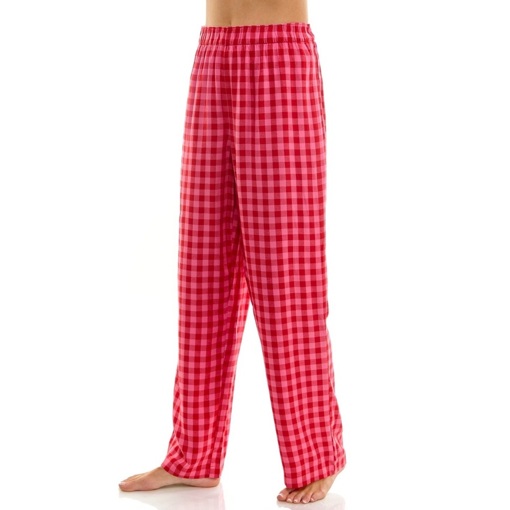 Roudelain Women's Printed Open Leg Contrast Waistband Flannel Pants Size Medium